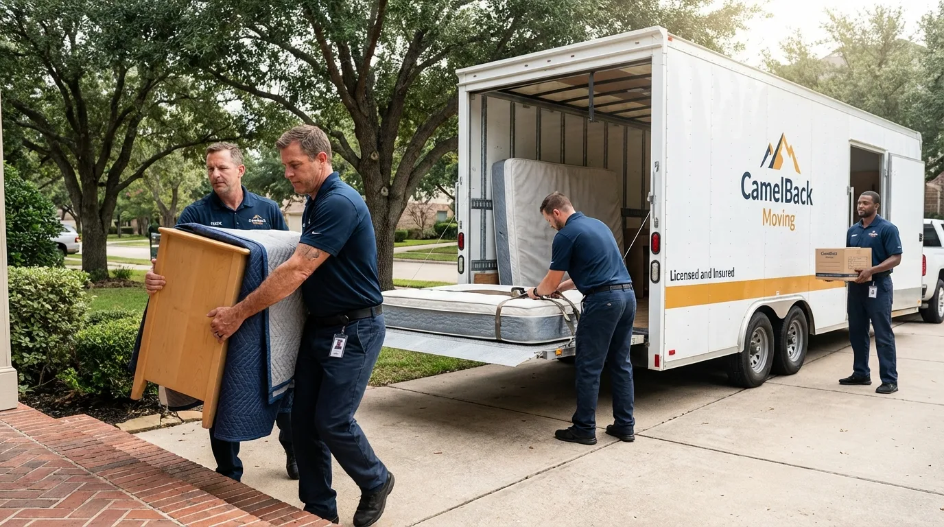 Crew loading residential truck for cross-state move from Saint Gabriel, LA