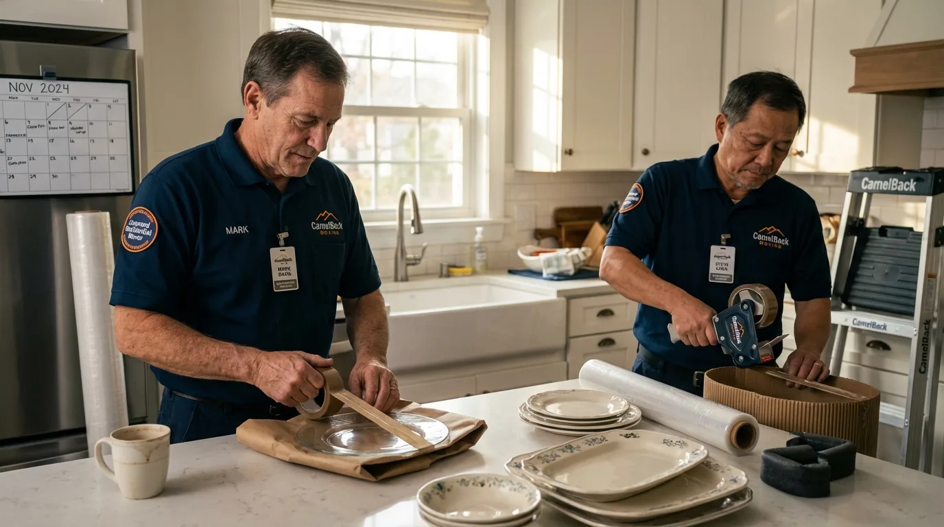 Professional crew packing kitchen dishware in Saint Gabriel, LA